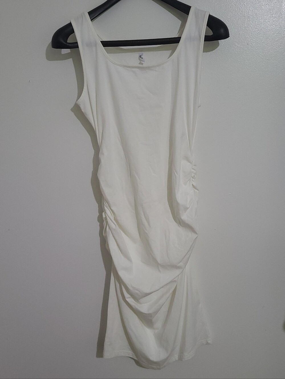 Missufe Scoop Neck Sleeveless Ruched Bodycon Tank Dress White Size M